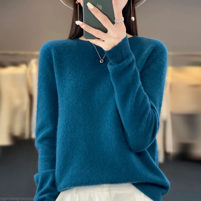 Women 100% Pure Merino Wool Knitted Sweater Autumn Winter Fashion O-Neck Pullover Seamless Jumper Tops Cashmere Warm Clothes Cold Shoulder Design Women 100% Pure Merino Wool Knitted Sweater Autumn Winter Fashion O-Neck Pullover Seamless Jumper Tops Cashmere Warm Clothes Cold Shoulder Design