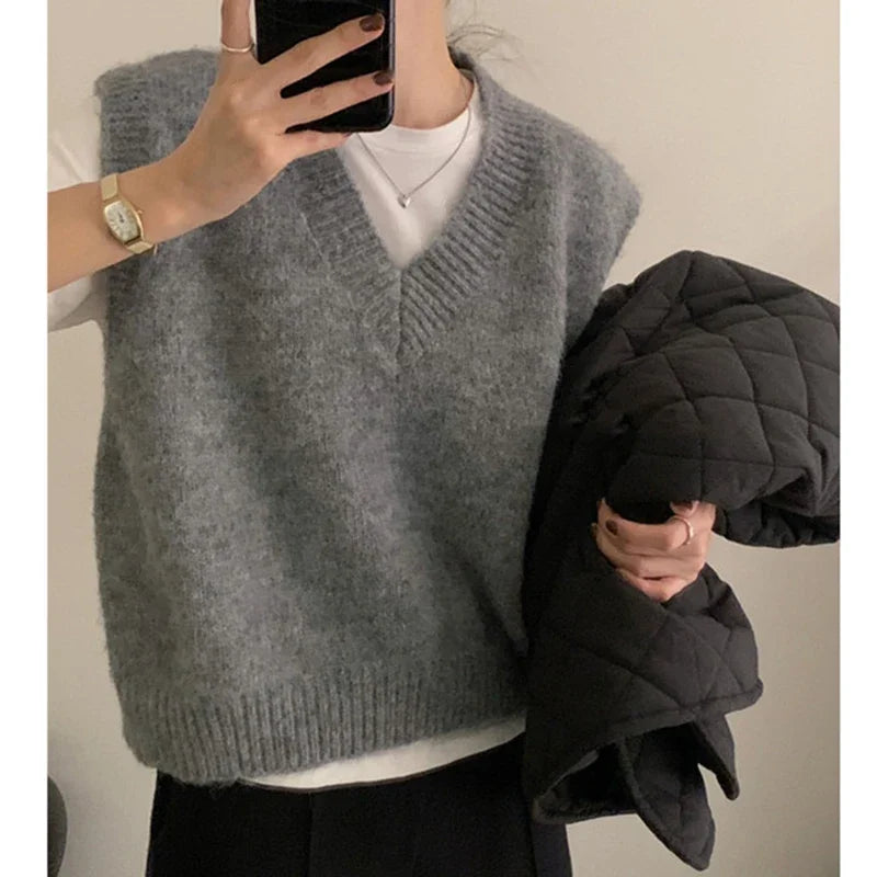 Women Knit Office Sweater Vest Loose Casual Pullovers Vest Bottoming Solid Sweater Vest For Women 2023 Autumn Winter Ruffle Neck Pullover Women Knit Office Sweater Vest Loose Casual Pullovers Vest Bottoming Solid Sweater Vest For Women 2023 Autumn Winter Ruffle Neck Pullover