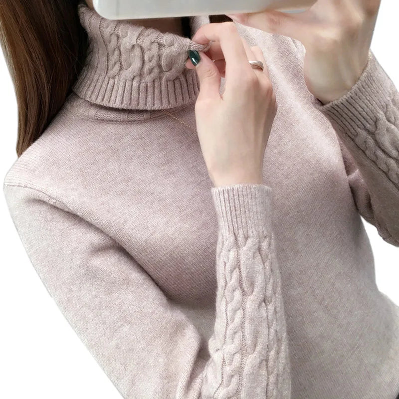 Women Sweater Turtleneck Pullovers Autumn Winter Sweaters New 2023 Long Sleeves Thick Warm Female Sweater Khaki High Neck Pullover Women Sweater Turtleneck Pullovers Autumn Winter Sweaters New 2023 Long Sleeves Thick Warm Female Sweater Khaki High Neck Pullover
