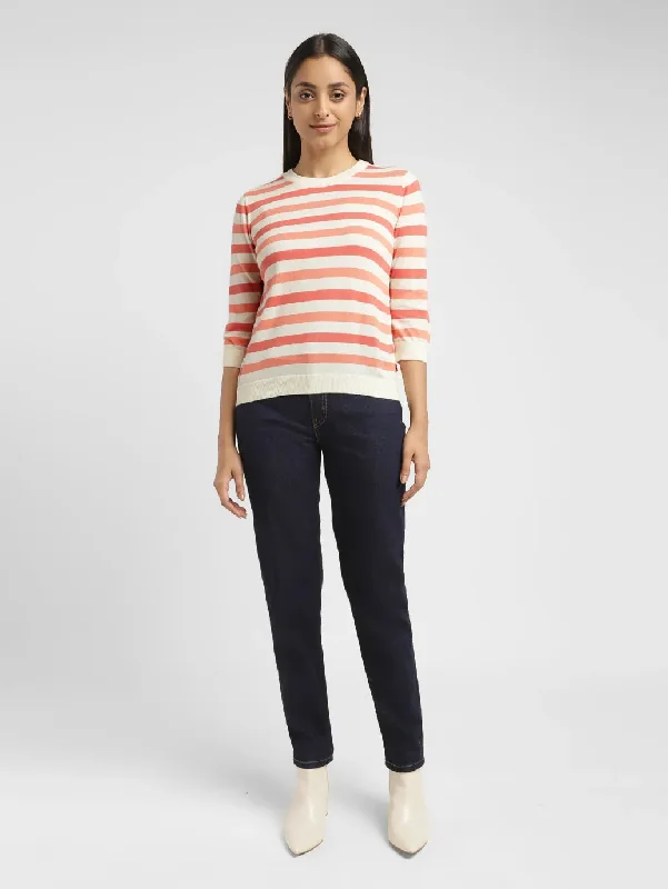 Women's Striped Crew Neck Pullover Box Sleeve Comfort