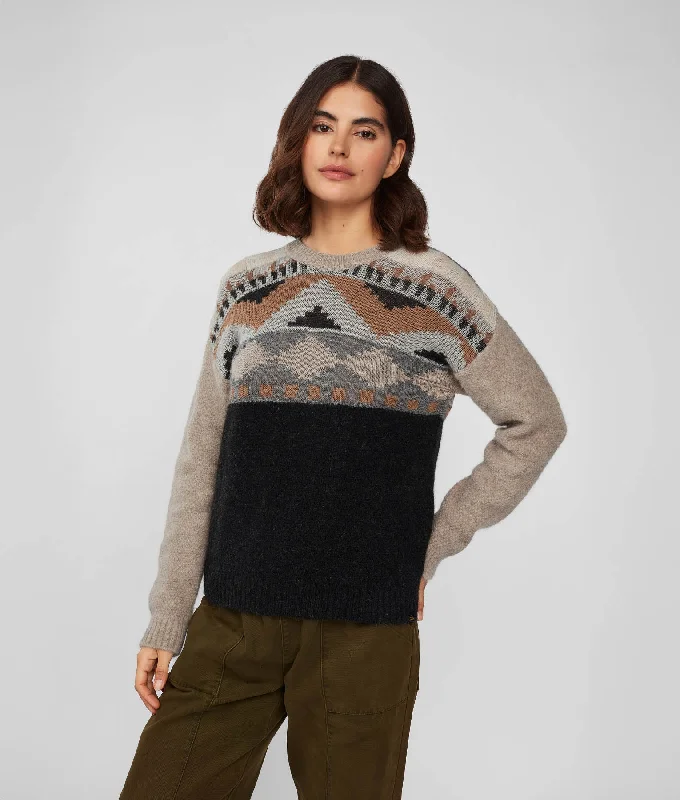 Yoke Jacquard Crew Neck Pullover Cap Sleeve Casual